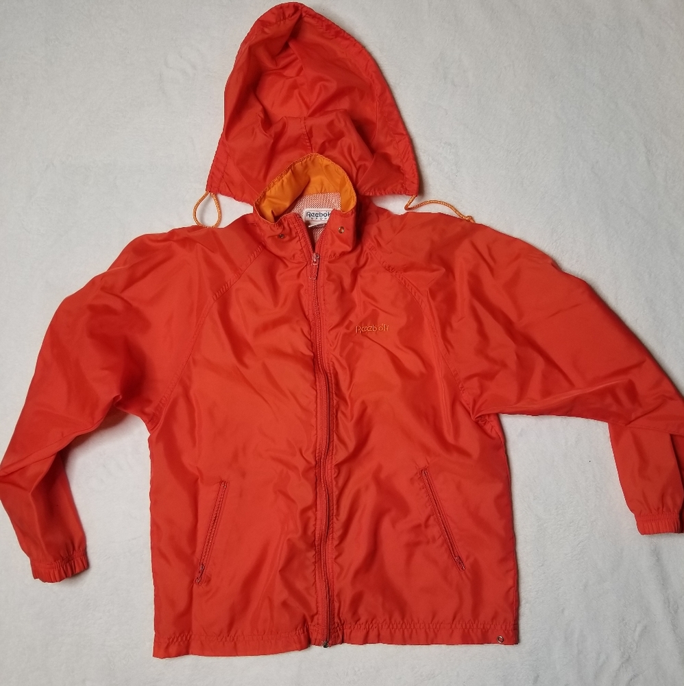 Reebok Orange Lightweight Windbreaker Hooded Vintage Jacket
